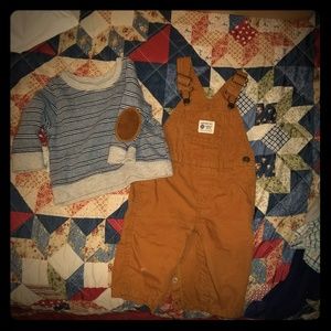 Brown overalls with sweater